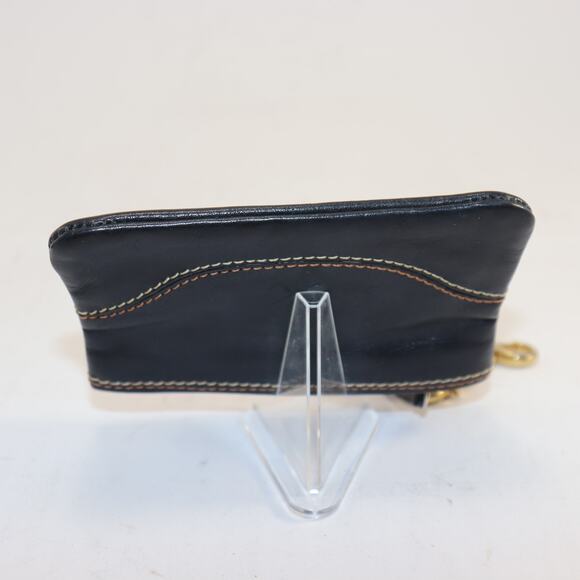 Kitamura Japan Leather Zipper Pouchette Coin Purse Black with Contrast Stitching - Picture 5 of 6